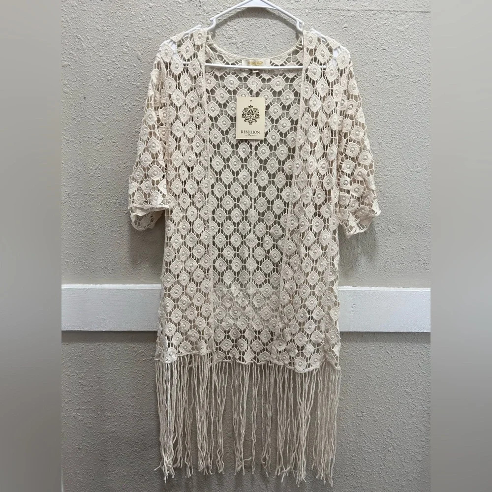 REBELLION Again Macrame Crochet Open Cover Up NWT XS